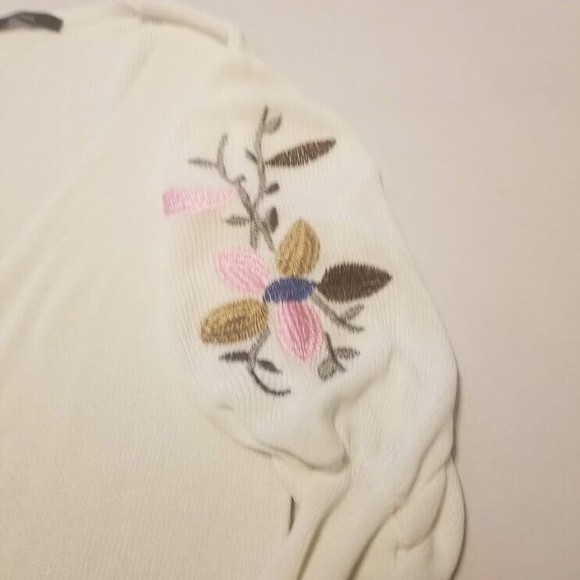 Blouson Open Front Cardigan Women Size OS White Floral Print 3/4 Sleeve - Picture 3 of 7